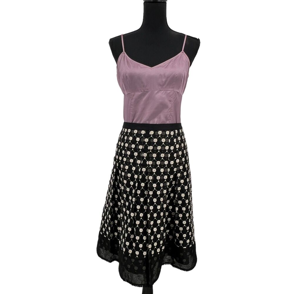 Ann Taylor Black Silk Embroidered Polka Dot Career Workwear Classic Skirt Sz 12